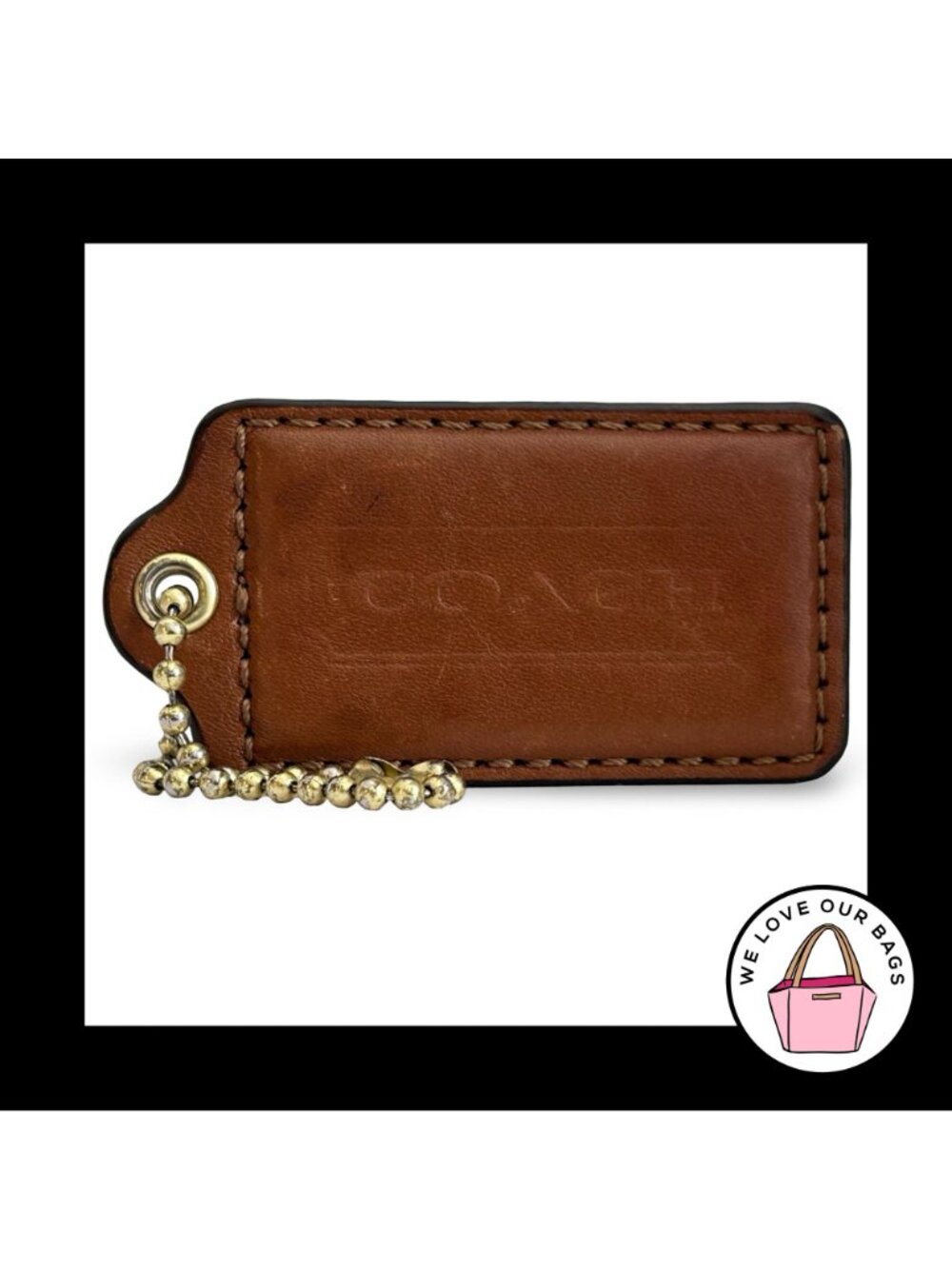 XL COACH HANGTAG 3" British Tan Brown Leather Bag Charm Keychain Fob Brass - Picture 2 of 4